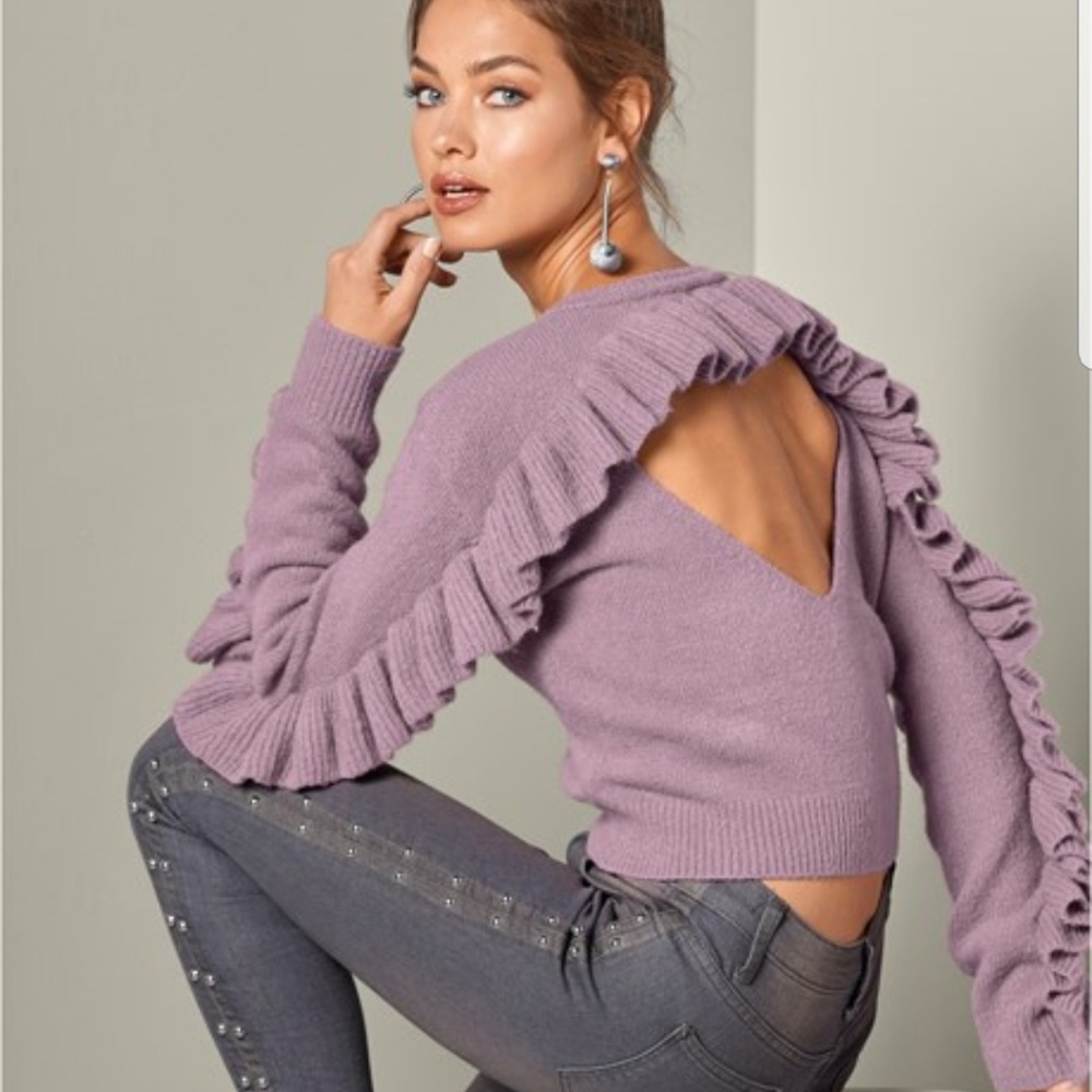 Venus Purple Ruffle Detail Sweater